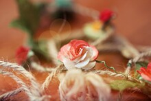 Close-up Of Roses Decoration Blur Wooden Background