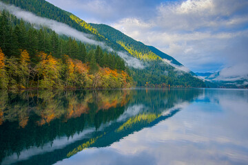 Sticker - USA, Washington State, Olympic National Park. Crescent Lake landscape.