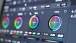 © gnepphoto - Color grading graph or RGB colour correction indicator on monitor in post production process. Telecine stage in video or film production processing. for colorist edit or adjust color on digital movie.