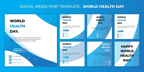 World health day design with Social media post template. set of social media post template with geometric blue design.