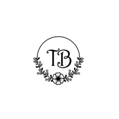 TB initial letters Wedding monogram logos, hand drawn modern minimalistic and frame floral templates