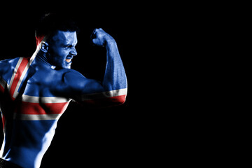 Iceland flag on handsome young muscular man