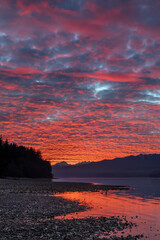 Poster - USA, Washington State, Seabeck. Sunset on Hood Canal and Olympic Mountains.