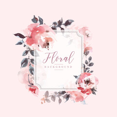 Wall Mural - Watercolor pink rose frame