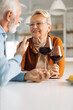 © Goran - Loving senior couple communicating while drinking wine at home