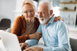 © Goran - Happy mature couple using laptop at home
