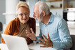© Goran - Happy mature couple using laptop at home