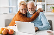 © Goran - Embraced mature couple surfing the Internet on laptop at home
