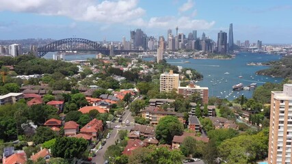 Sticker - North Sydney to City of Sydney CBD harbour waterfront – aerial 4k.
