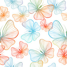 Seamless Background Rainbow Butterflies. Vector Illustration