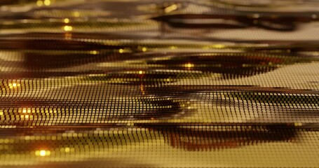 Wall Mural - metallic gold geometric abstract motion background with light sparkles and cube line patterns. seaml