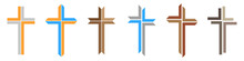 Christian Cross Icon. Set Of Abstract Religion Symbols. Vector Illustration.