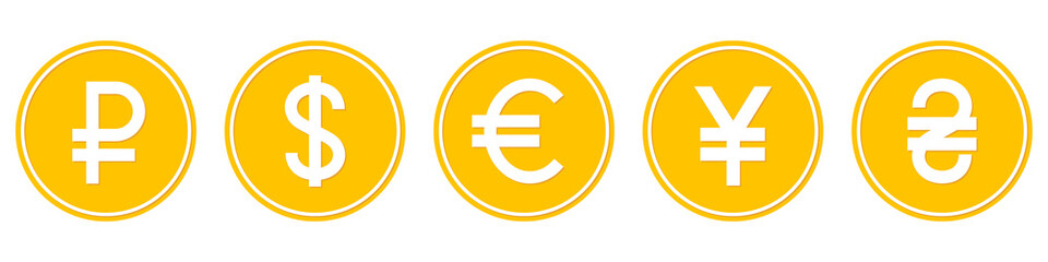Wall Mural - world currency coins. currency signs of different countries. vector illustration.
