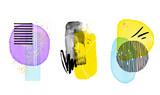 Fototapeta Boho - Geometric trendy artAbstract background. Doodle yellow violet blue art. Nursery vivid color graphic.  Vector