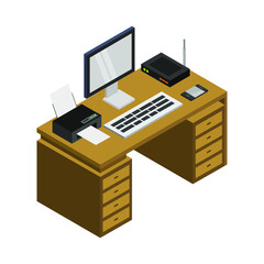 Canvas Print - Isometric office desk