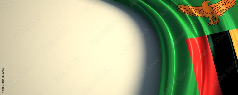 zambia Flag. 3d illustration of the waving national flag with a copy ...