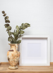 Canvas Print - white portrait frame mockups, Scandinavian interior  neutral color palette.