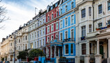 Fototapeta Miasto - Colorful vibrant houses in Notting Hill , west London. shot on 14 March 2021.
