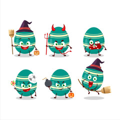 Poster - Halloween expression emoticons with cartoon character of teal easter egg