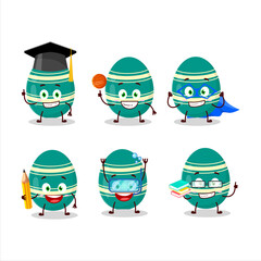 Sticker - School student of teal easter egg cartoon character with various expressions