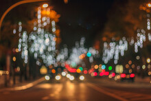 City At Night. Abstract Bokeh City Lights Background
