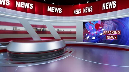 Wall Mural - 3D Virtual TV Studio News , TV On Wall.3D Virtual News Studio Background Loop