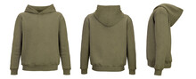 Plain Hoodie Khaki Color Isolated On White Background. Template, Mock Up.