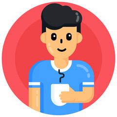 Poster - 
Man with teacup, flat round icon of having tea

