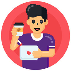 Poster - 
Person drinking coffee, flat round icon

