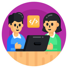 
A programmer person flat round icon 

