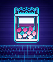 Retro Style Pack Full Of Seeds Of A Specific Plant Icon Isolated Futuristic Landscape Background. 80s Fashion Party. Vector
