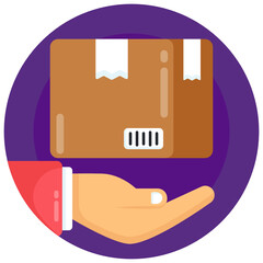 Wall Mural - hand with box denoting flat icon of parcel care