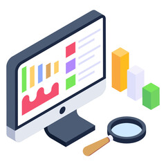 Canvas Print - 
Charts inside monitor denoting isometric icon of data science 

