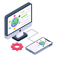 Poster - 
Charts inside monitor denoting isometric icon of data science 

