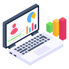 Wall Mural - 
Charts inside monitor denoting isometric icon of data science 

