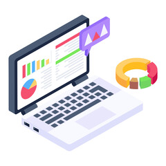 Sticker - 
Charts inside monitor denoting isometric icon of data science 

