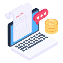 
Receipt And Coins With Laptop Denoting Isometric Icon Of Online Invoice Payment 

