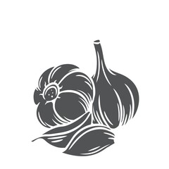 Poster - Garlic glyph icon, vector cut monochrome badge. Farm market product, isolated vegetable, hand drawn bunch of garlic
