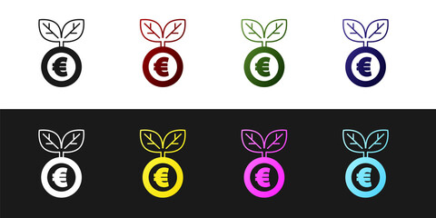 Poster - Set Euro plant icon isolated on black and white background. Business investment growth concept. Money savings and investment. Vector