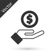 © vector_v - Grey Human hand giving money icon isolated on white background. Receiving money icon. Vector