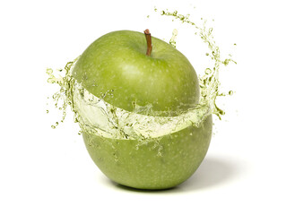 Wall Mural - Ripe juicy green apple with juicy splash from the inside