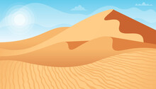 Desert Landscape With Sand Dunes. Vector Illustration In Flat Style