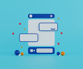 3d render 3d rendering chat application interface on light blue background.