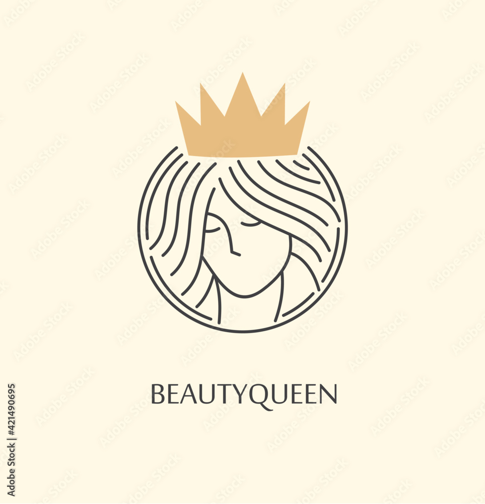 Beauty and fashion logo design template with woman face and crown ...