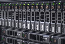 Storage Server With Many HDD Disks Inside Rack In Server Room