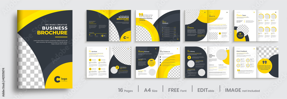 Brochure template layout design, minimal business brochure orange color shape design, annual report, company profile, editable template layout. - obrazy, fototapety, plakaty 
