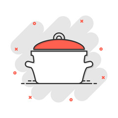 Wall Mural - Vector cartoon cooking pan icon in comic style. Kitchen pot concept illustration pictogram. Saucepan equipment business splash effect concept.