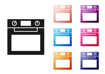 Canvas Print - Black Oven icon isolated on white background. Stove gas oven sign. Set icons colorful. Vector