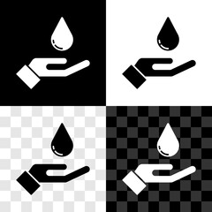 Poster - Set Washing hands with soap icon isolated on black and white, transparent background. Washing hands with soap to prevent virus and bacteria. Vector