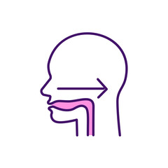 Sticker - Swallowing reflex RGB color icon. Deglutition. Safely liquids, solid products consumption. Oral cavity. Dysphagia. Moving food from mouth and throat to stomach. Isolated vector illustration